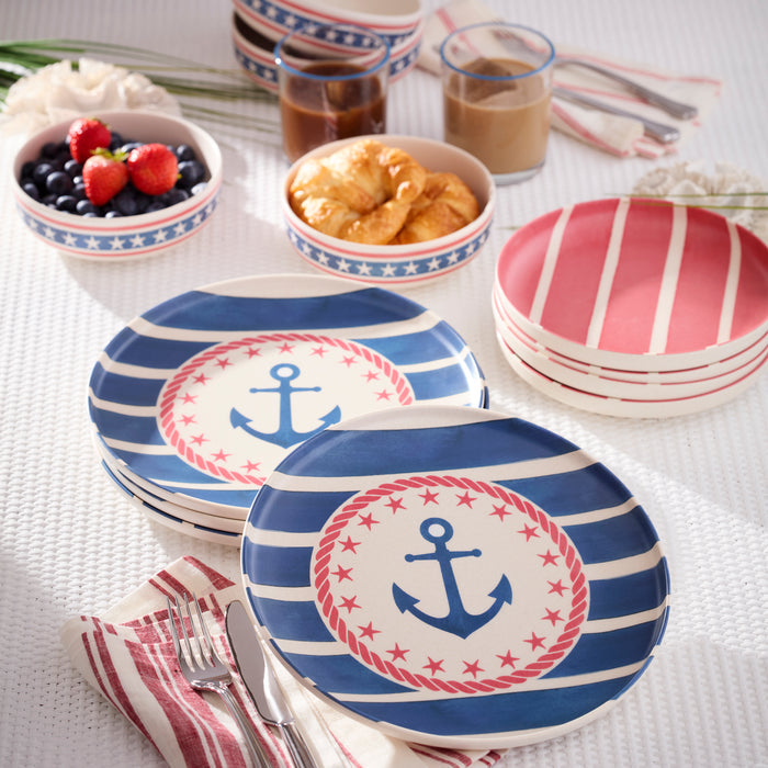 24 Seven Melamine, Aweigh We Go 12-Piece Dinnerware Set