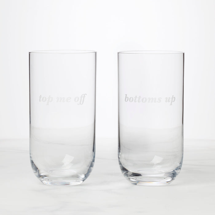 Bottoms Up & Top Me Off Highball Glasses, Set of 2
