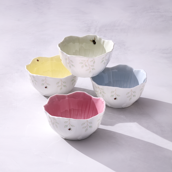 Butterfly Meadow Floral Pink Dessert Bowls, Set of 4