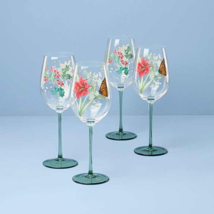 Butterfly Meadow Holiday Wine Glasses, Set of 4
