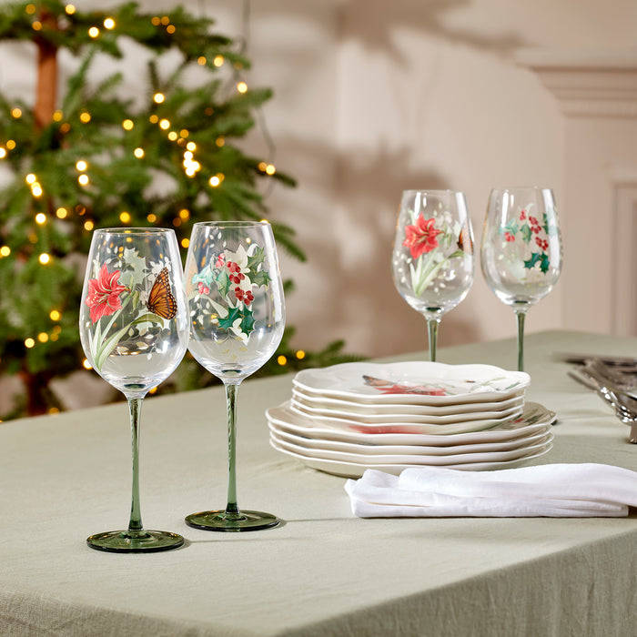 Butterfly Meadow Holiday Wine Glasses, Set of 4