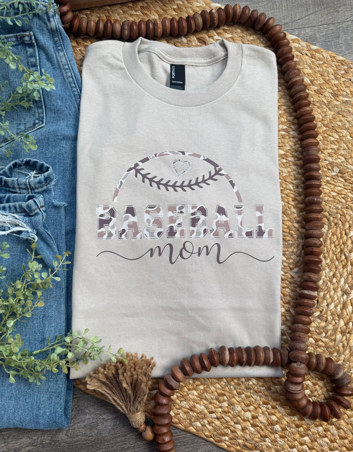 Camo Baseball Mom Light Sand Tee