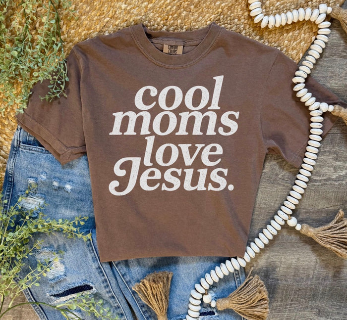 Cool Moms Love Jesus Brown Comfort Colors Tee