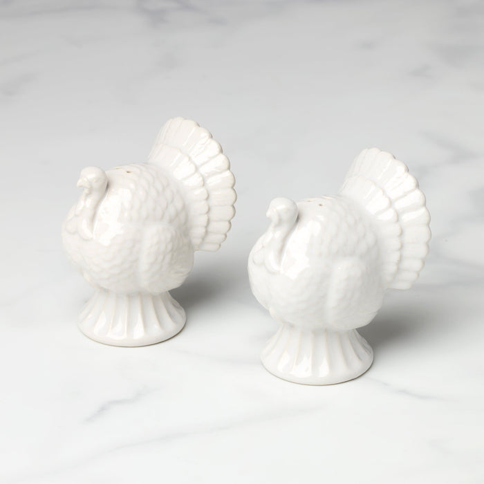 French Perle White Carved Turkey Salt & Pepper Set