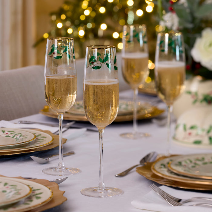 Holiday Decal Flute Glasses, Set of 4