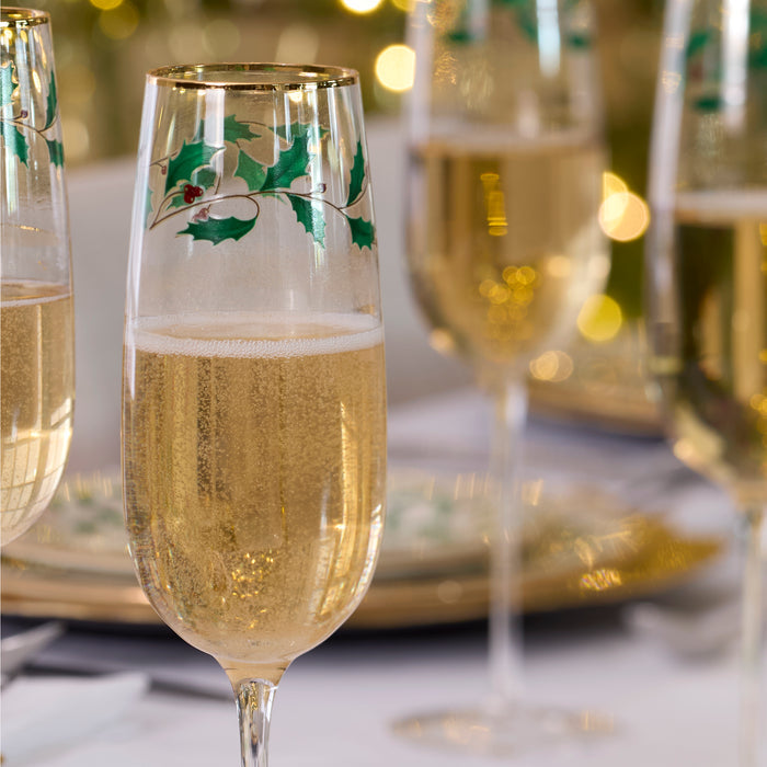Holiday Decal Flute Glasses, Set of 4