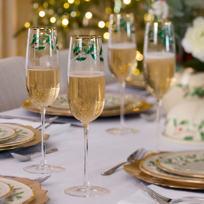 Holiday Decal Flute Glasses, Set of 4
