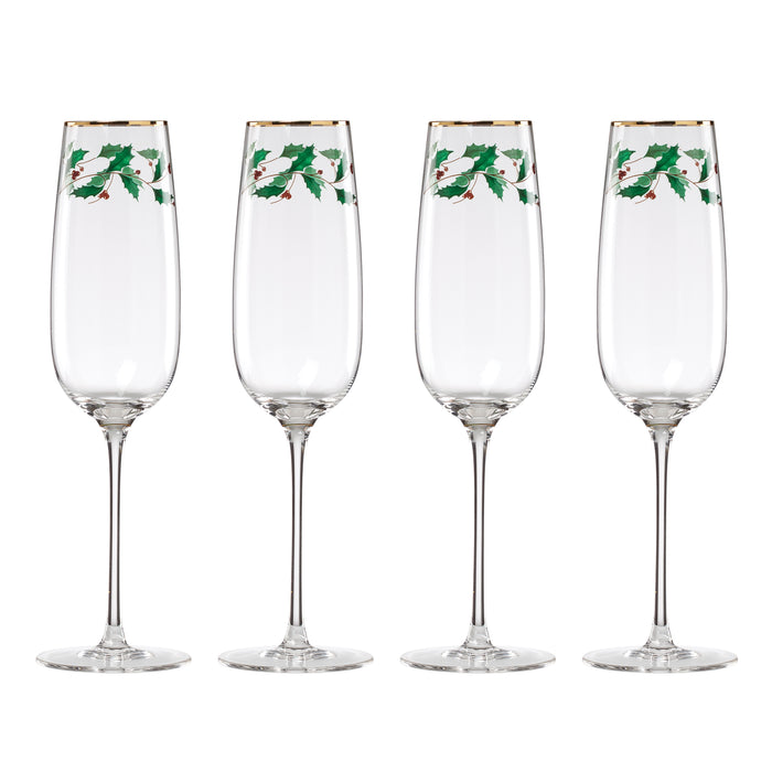Holiday Decal Flute Glasses, Set of 4