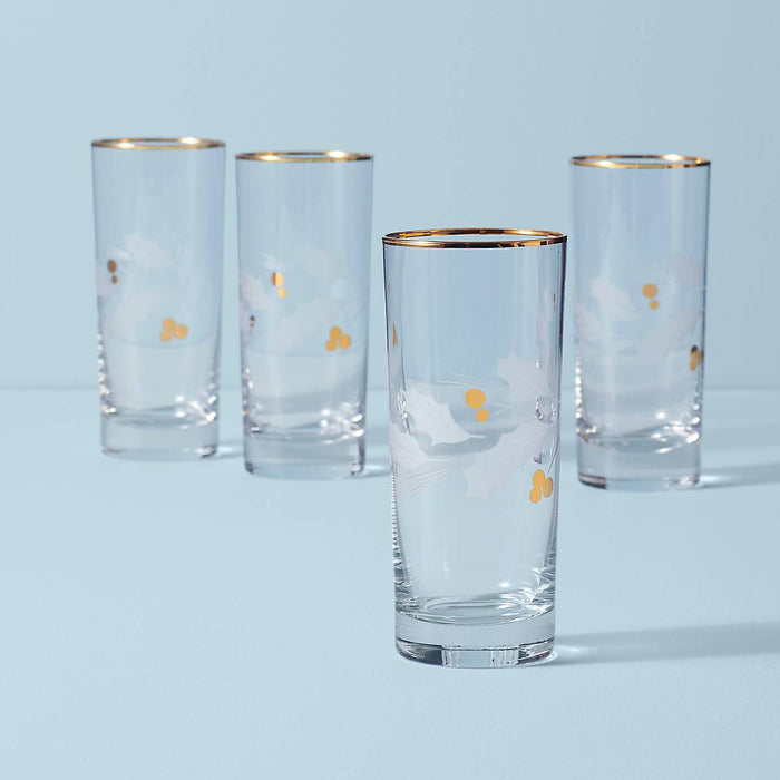 Holiday Gold Highball Glasses, Set of 4