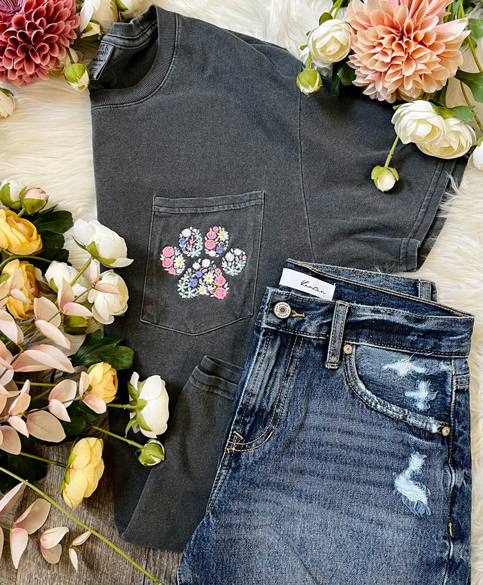 Floral Paw Print Pocket Tee