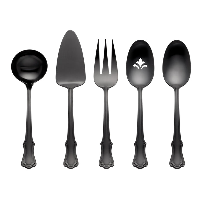 James Street Black Satin 5-Piece Hostess Set