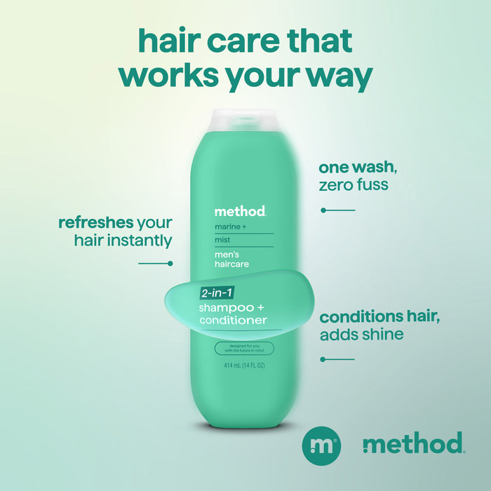 men 2-in-1 shampoo + conditioner - marine + mist, 14 fl oz