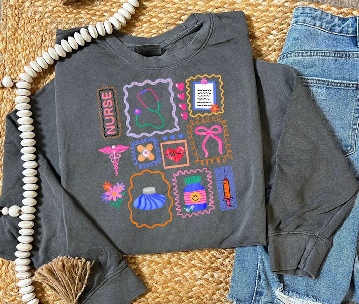 Neon Nurse Design Pepper Comfort Colors Crewneck
