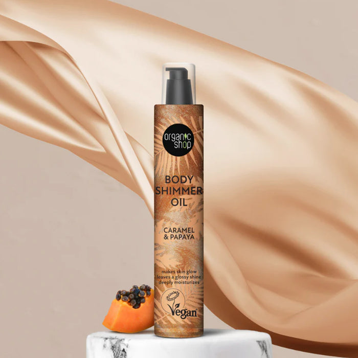 Organic Shop Caramel & Papaya Body Shimmer Oil with satiin and papaya