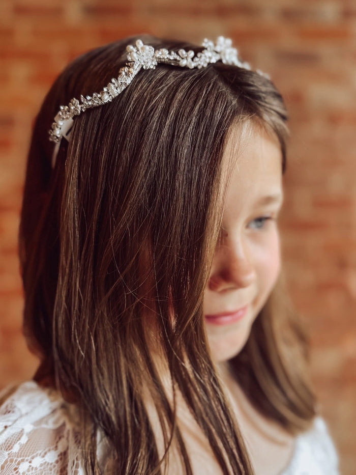 Pearl Crystal Flower Silver Hairband