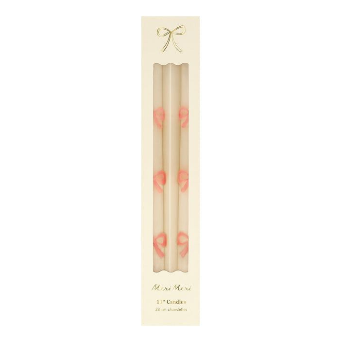 Pink Bow Taper Candles, Set of 2