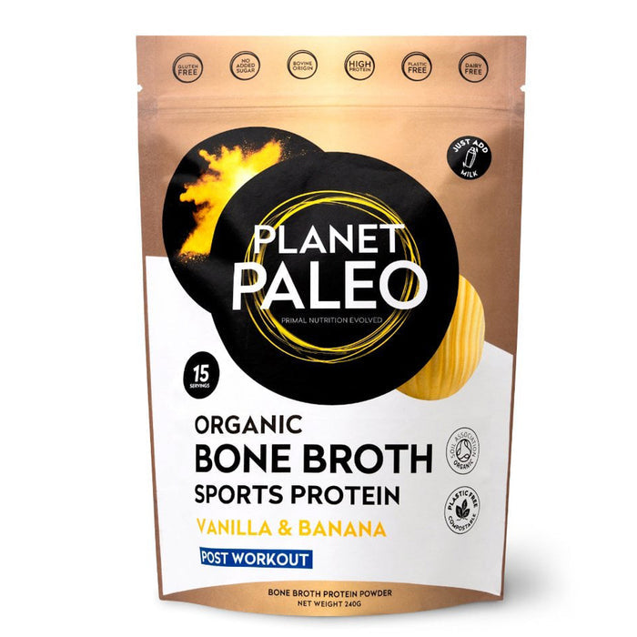 Planet Paleo Organic Bone Broth Sports Protein Vanilla and Banana - Evergreen Healthfoods