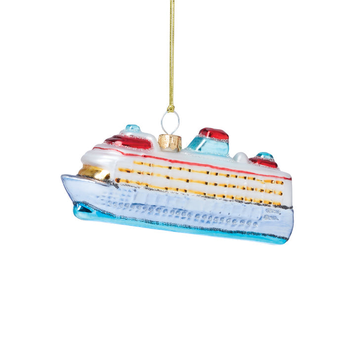Retro Blown Glass Cruise Ship Ornament