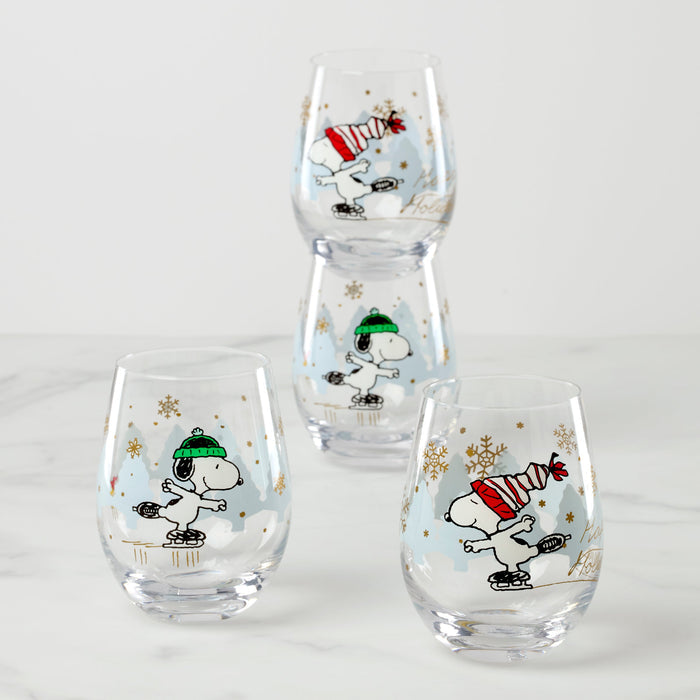 Snoopy Christmas Skating Tumblers, Set of 4