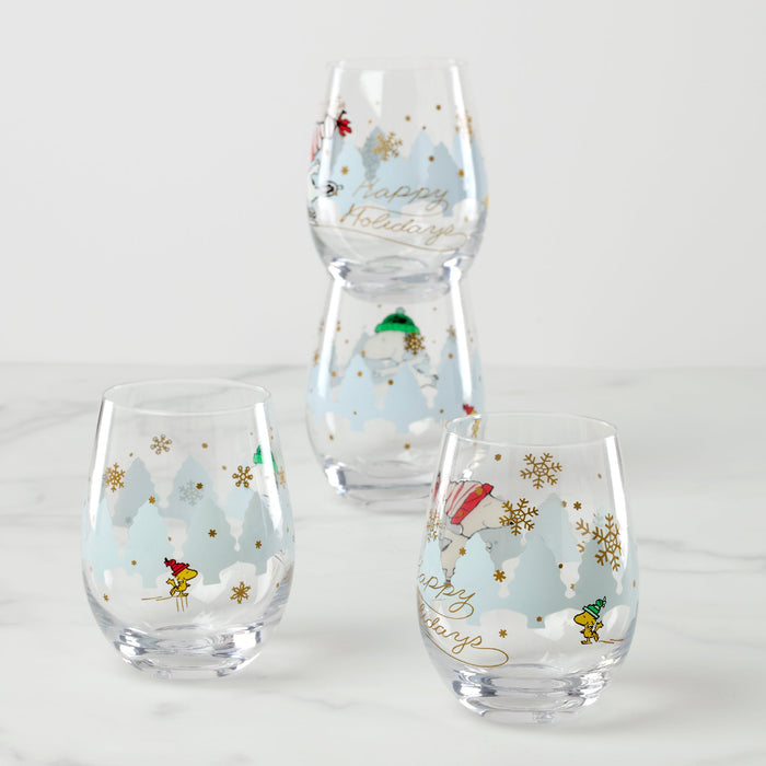 Snoopy Christmas Skating Tumblers, Set of 4