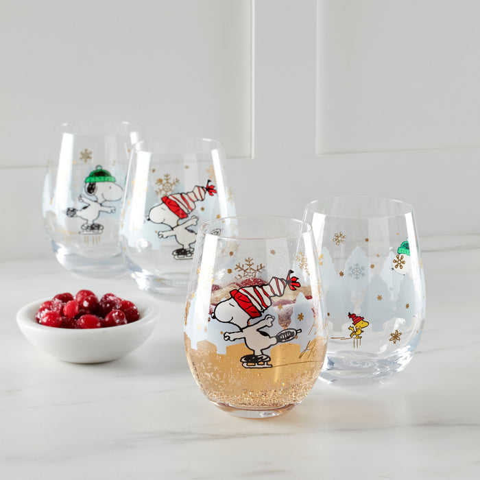 Snoopy Christmas Skating Tumblers, Set of 4
