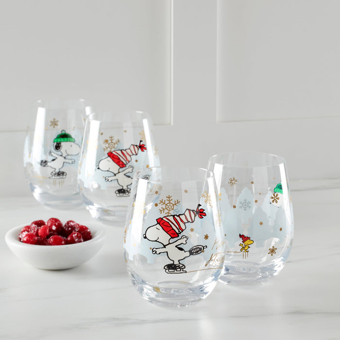 Snoopy Christmas Skating Tumblers, Set of 4