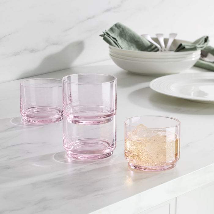 Tuscany Stackable Blush Short Glasses, Set of 4