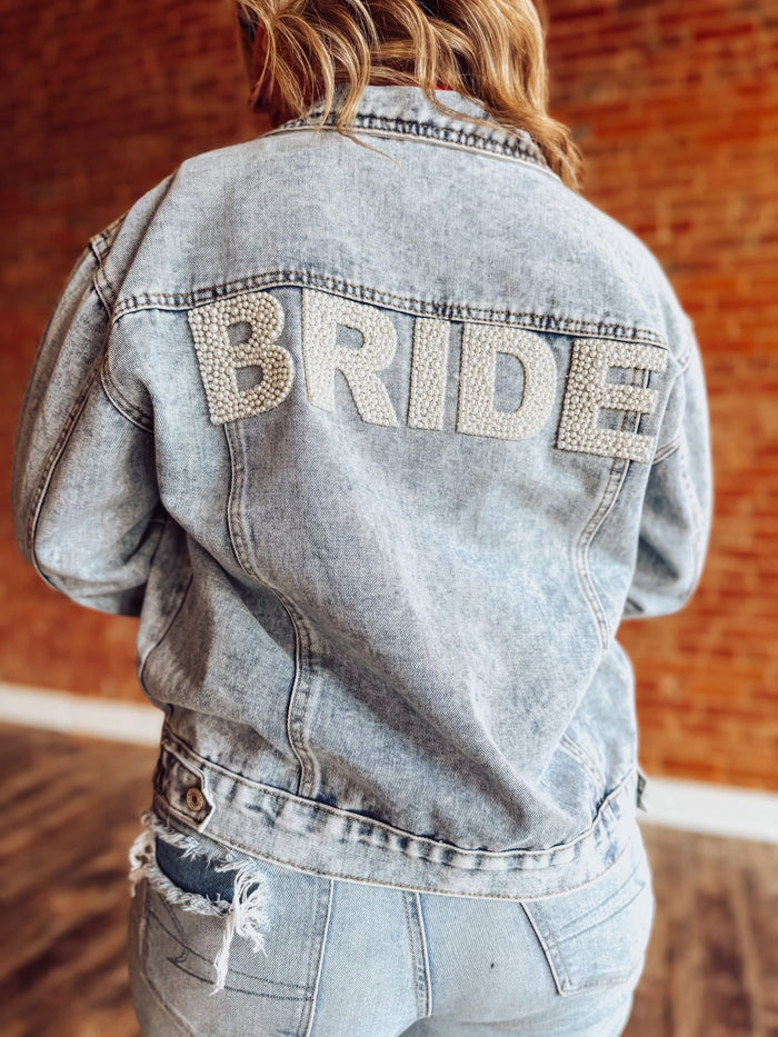 Varsity Pearl Lettered Bride Denim Jacket