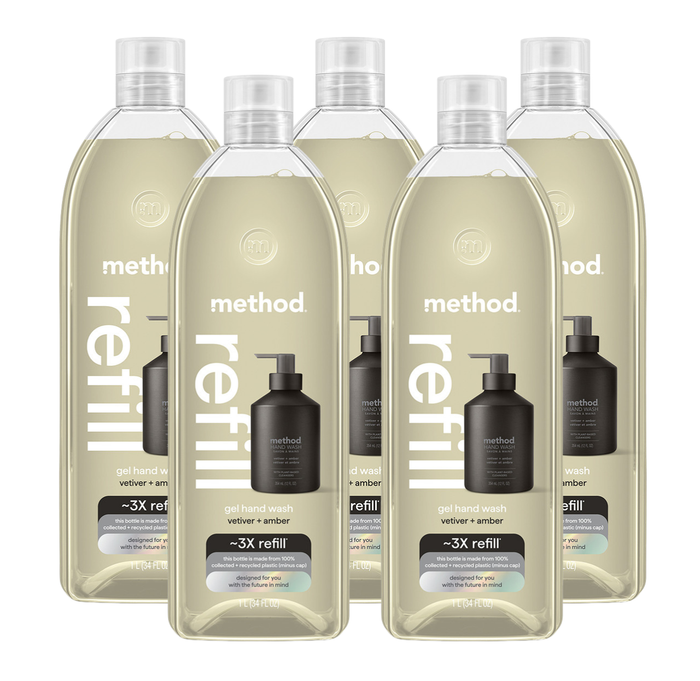 vetiver + amber gel hand wash refill 5-count bundle, 170 fl oz