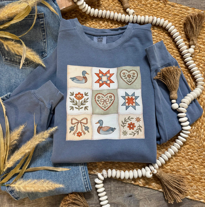 Vintage Duck Square Blue Jean Comfort Colors Crewneck