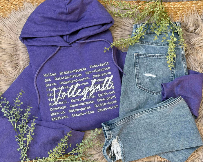 Volleyball Word Collage Heather Purple Hoodie