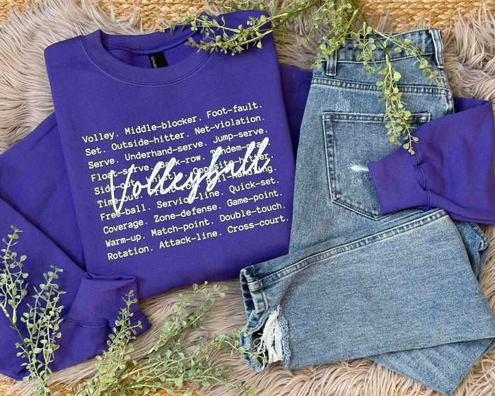 Volleyball Word Collage Purple Crewneck