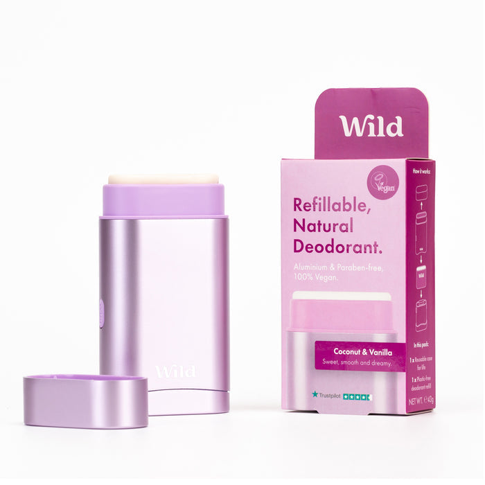 Wild Natural Deodorant Coconut & Vanilla Refillable Deodorant - 1 Case & 1 Refill